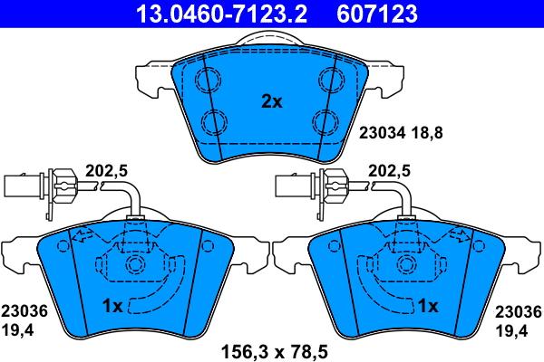 ATE 13.0460-7123.2 - Kit pastiglie freno, Freno a disco autozon.pro