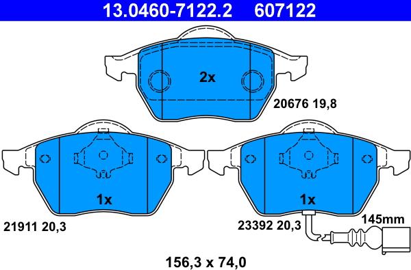 ATE 13.0460-7122.2 - Kit pastiglie freno, Freno a disco autozon.pro