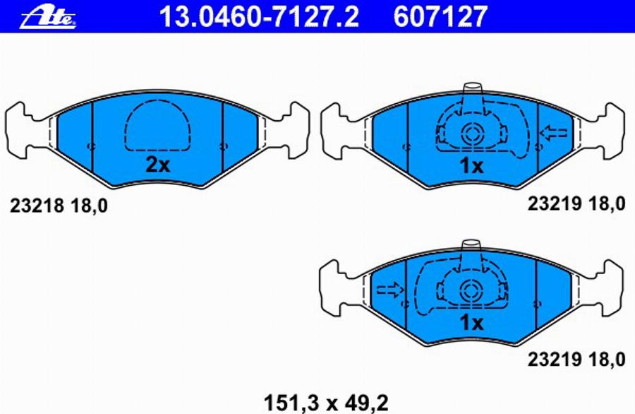 ATE 13.0460-7127.2 - Kit pastiglie freno, Freno a disco autozon.pro