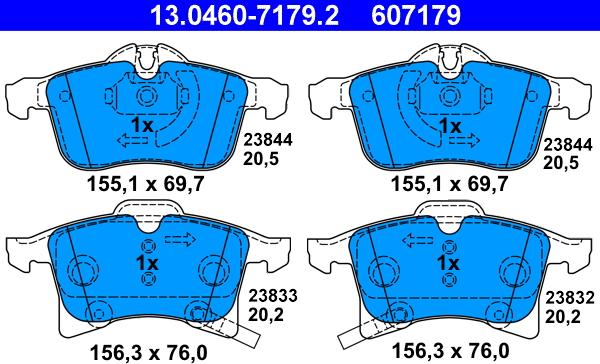 ATE 13.0460-7179.2 - Kit pastiglie freno, Freno a disco autozon.pro