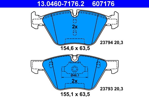 ATE 13.0460-7176.2 - Kit pastiglie freno, Freno a disco autozon.pro