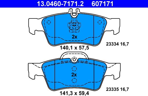 ATE 13.0460-7171.2 - Kit pastiglie freno, Freno a disco autozon.pro