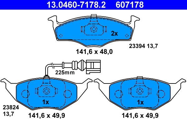 ATE 13.0460-7178.2 - Kit pastiglie freno, Freno a disco autozon.pro