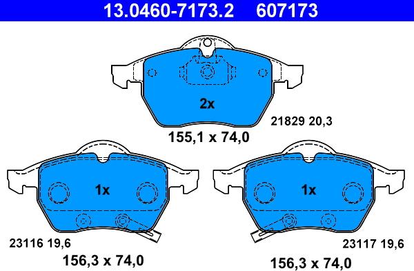 ATE 13.0460-7173.2 - Kit pastiglie freno, Freno a disco autozon.pro