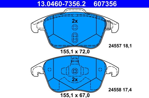 ATE 13.0460-7356.2 - Kit pastiglie freno, Freno a disco autozon.pro