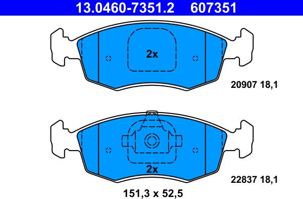 ATE 13.0460-7351.2 - Kit pastiglie freno, Freno a disco autozon.pro