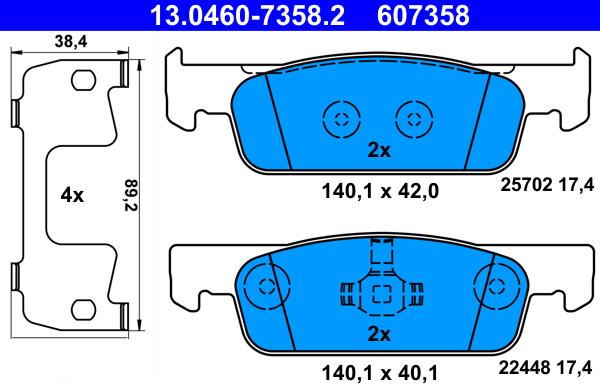 ATE 13.0460-7358.2 - Kit pastiglie freno, Freno a disco autozon.pro