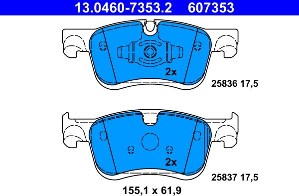 ATE 13.0460-7353.2 - Kit pastiglie freno, Freno a disco autozon.pro