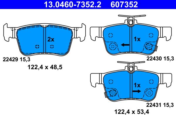 ATE 13.0460-7352.2 - Kit pastiglie freno, Freno a disco autozon.pro