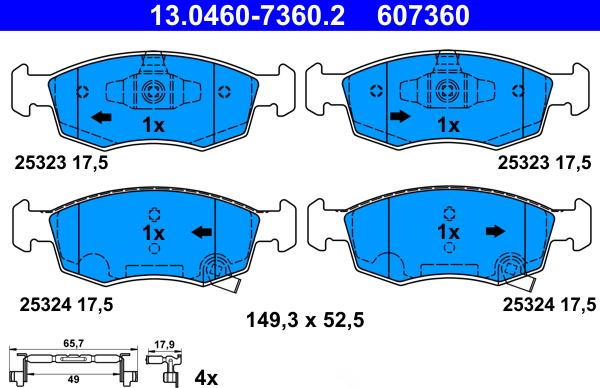 ATE 13.0460-7360.2 - Kit pastiglie freno, Freno a disco autozon.pro