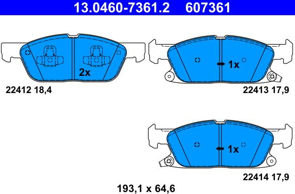 ATE 13.0460-7361.2 - Kit pastiglie freno, Freno a disco autozon.pro