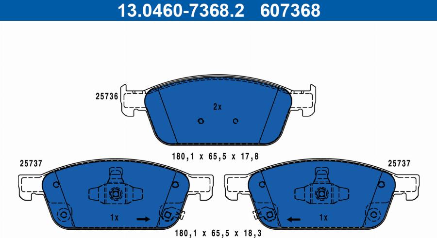 ATE 13.0460-7368.2 - Kit pastiglie freno, Freno a disco autozon.pro