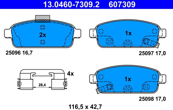 ATE 13.0460-7309.2 - Kit pastiglie freno, Freno a disco autozon.pro