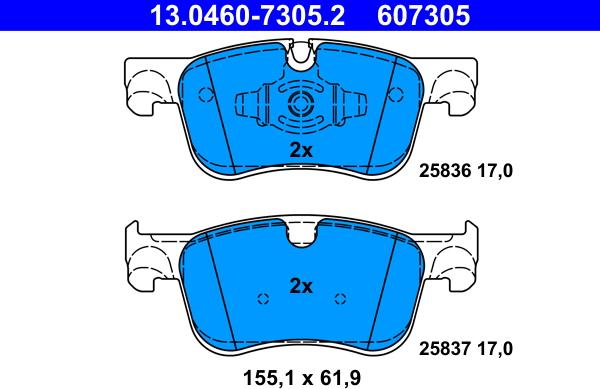 ATE 13.0460-7305.2 - Kit pastiglie freno, Freno a disco autozon.pro