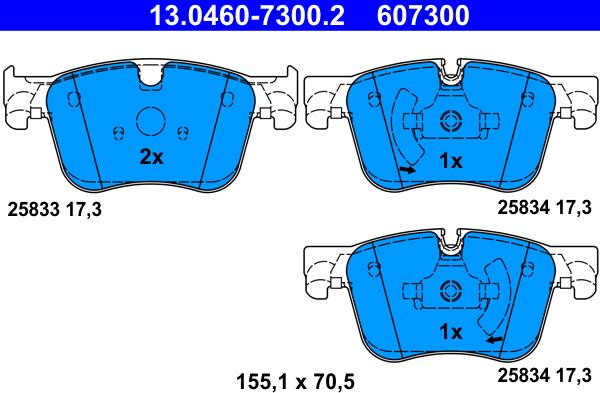 ATE 13.0460-7300.2 - Kit pastiglie freno, Freno a disco autozon.pro