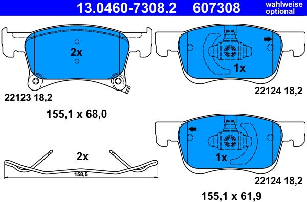 ATE 13.0460-7308.2 - Kit pastiglie freno, Freno a disco autozon.pro