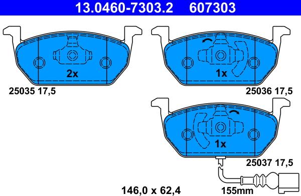 ATE 13.0460-7303.2 - Kit pastiglie freno, Freno a disco autozon.pro