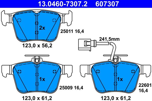 ATE 13.0460-7307.2 - Kit pastiglie freno, Freno a disco autozon.pro