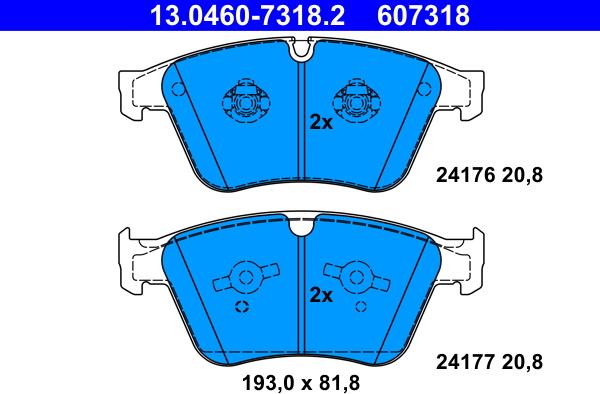 ATE 13.0460-7318.2 - Kit pastiglie freno, Freno a disco autozon.pro