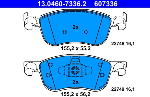 ATE 13.0460-7336.2 - Kit pastiglie freno, Freno a disco autozon.pro