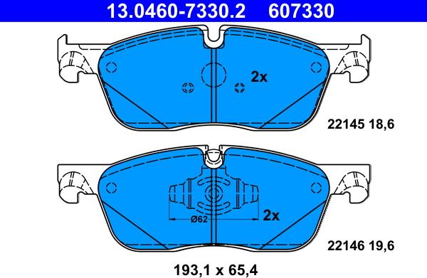 ATE 13.0460-7330.2 - Kit pastiglie freno, Freno a disco autozon.pro