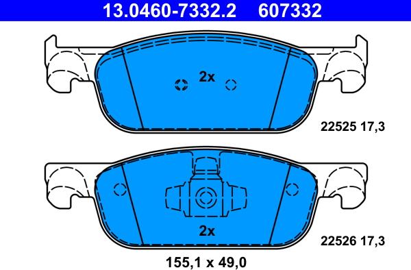 ATE 13.0460-7332.2 - Kit pastiglie freno, Freno a disco autozon.pro