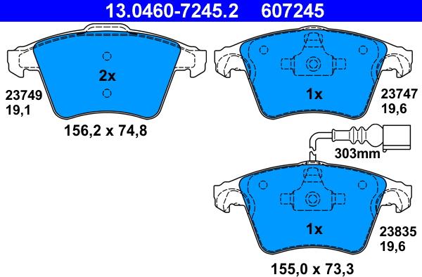 ATE 13.0460-7245.2 - Kit pastiglie freno, Freno a disco autozon.pro