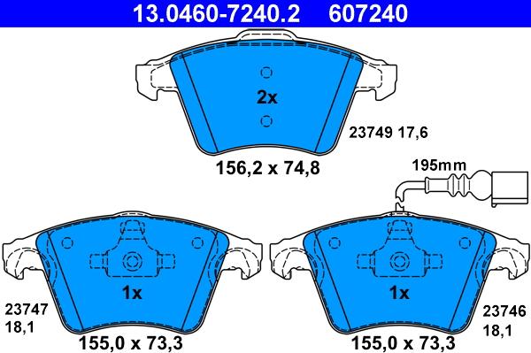 ATE 13.0460-7240.2 - Kit pastiglie freno, Freno a disco autozon.pro