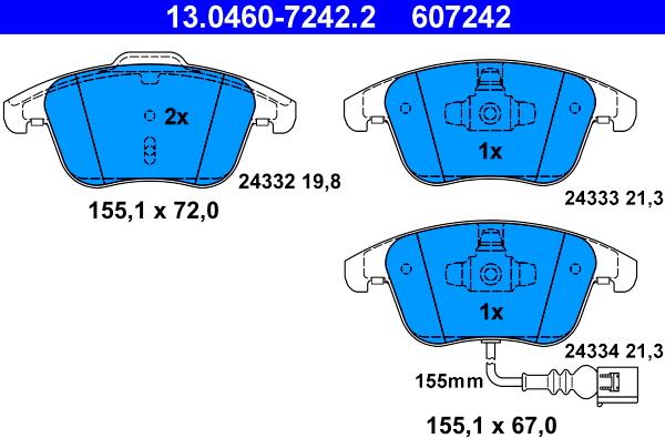 ATE 13.0460-7242.2 - Kit pastiglie freno, Freno a disco autozon.pro