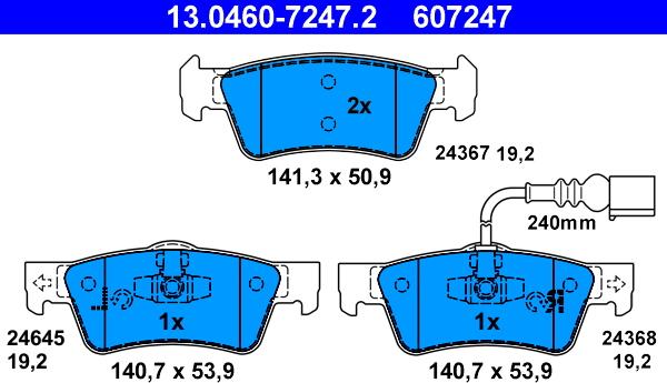 ATE 13.0460-7247.2 - Kit pastiglie freno, Freno a disco autozon.pro