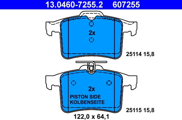 ATE 13.0460-7255.2 - Kit pastiglie freno, Freno a disco autozon.pro