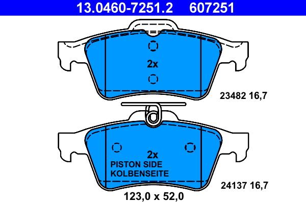 ATE 13.0460-7251.2 - Kit pastiglie freno, Freno a disco autozon.pro