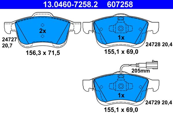 ATE 13.0460-7258.2 - Kit pastiglie freno, Freno a disco autozon.pro