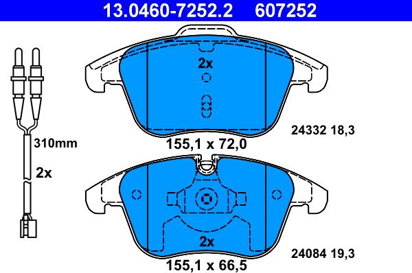 ATE 13.0460-7252.2 - Kit pastiglie freno, Freno a disco autozon.pro