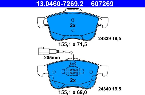 ATE 13.0460-7269.2 - Kit pastiglie freno, Freno a disco autozon.pro