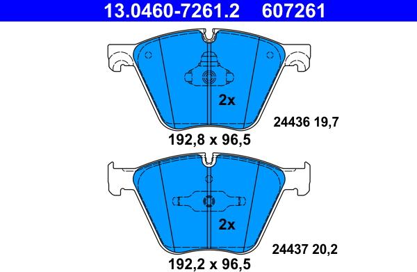 ATE 13.0460-7261.2 - Kit pastiglie freno, Freno a disco autozon.pro