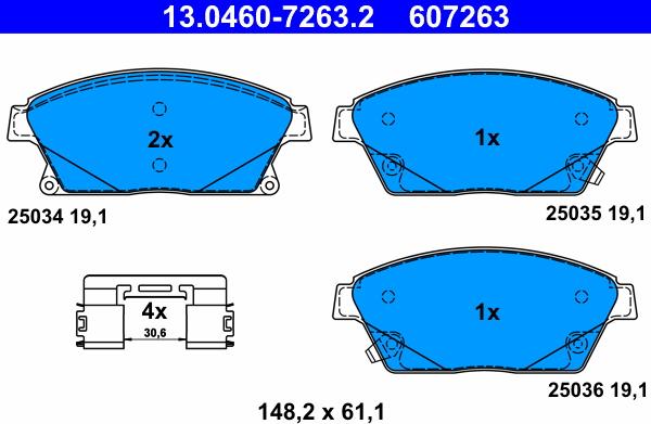 ATE 13.0460-7263.2 - Kit pastiglie freno, Freno a disco autozon.pro