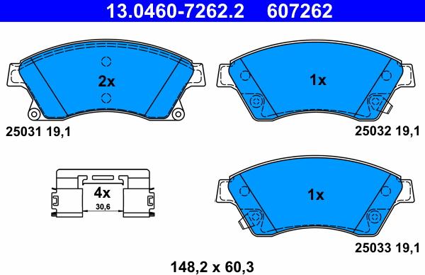 ATE 13.0460-7262.2 - Kit pastiglie freno, Freno a disco autozon.pro