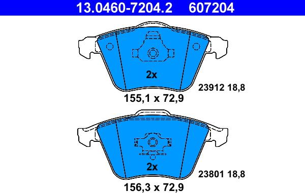 ATE 13.0460-7204.2 - Kit pastiglie freno, Freno a disco autozon.pro