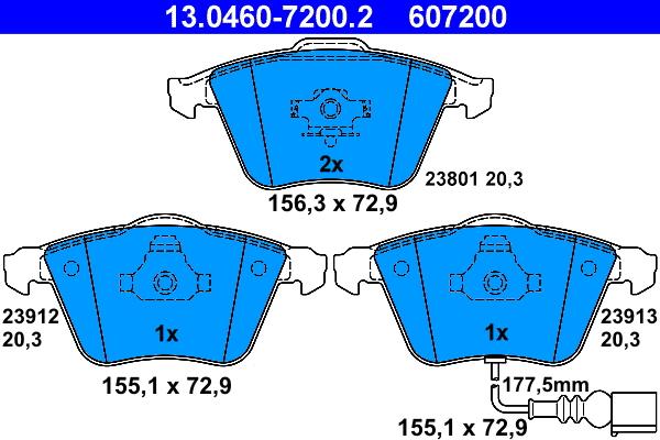 ATE 13.0460-7200.2 - Kit pastiglie freno, Freno a disco autozon.pro