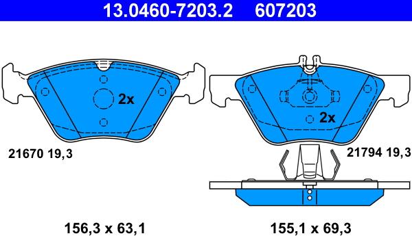 ATE 13.0460-7203.2 - Kit pastiglie freno, Freno a disco autozon.pro