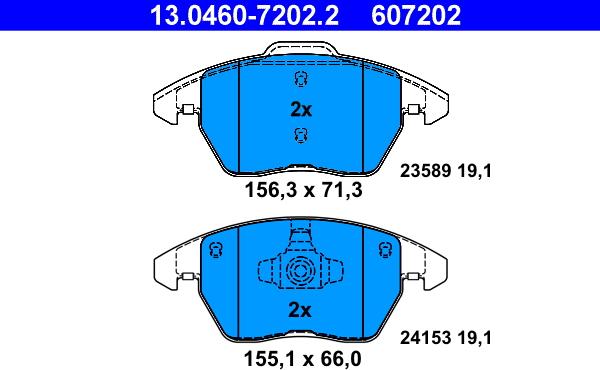 ATE 13.0460-7202.2 - Kit pastiglie freno, Freno a disco autozon.pro