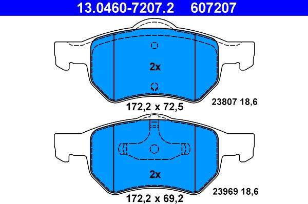 ATE 13.0460-7207.2 - Kit pastiglie freno, Freno a disco autozon.pro