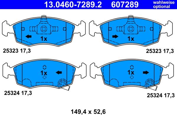 ATE 13.0460-7289.2 - Kit pastiglie freno, Freno a disco autozon.pro