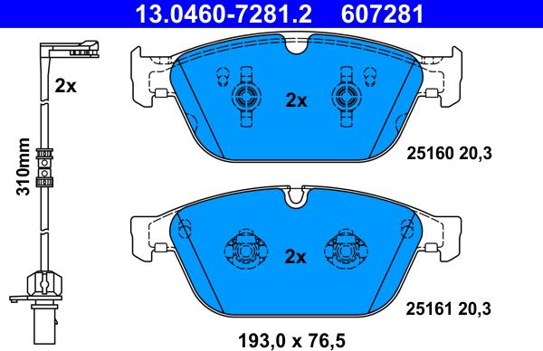 ATE 13.0460-7281.2 - Kit pastiglie freno, Freno a disco autozon.pro