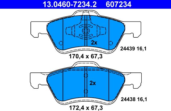 ATE 13.0460-7234.2 - Kit pastiglie freno, Freno a disco autozon.pro