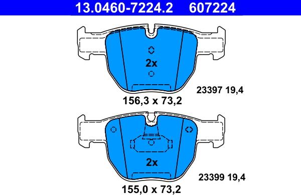 ATE 13.0460-7224.2 - Kit pastiglie freno, Freno a disco autozon.pro