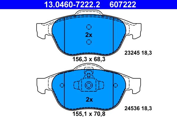 ATE 13.0460-7222.2 - Kit pastiglie freno, Freno a disco autozon.pro