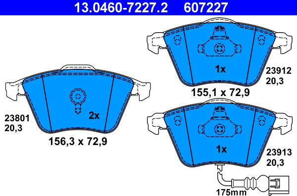 ATE 13.0460-7227.2 - Kit pastiglie freno, Freno a disco autozon.pro