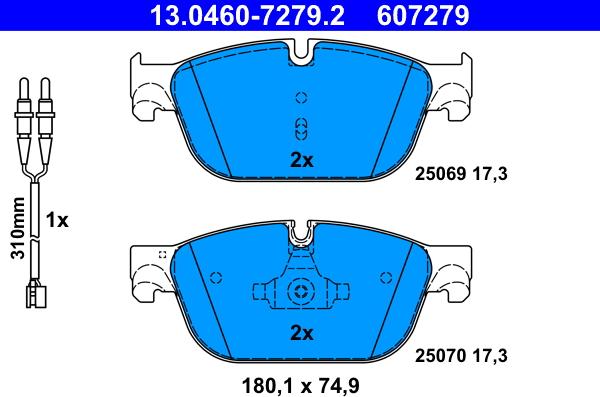 ATE 13.0460-7279.2 - Kit pastiglie freno, Freno a disco autozon.pro